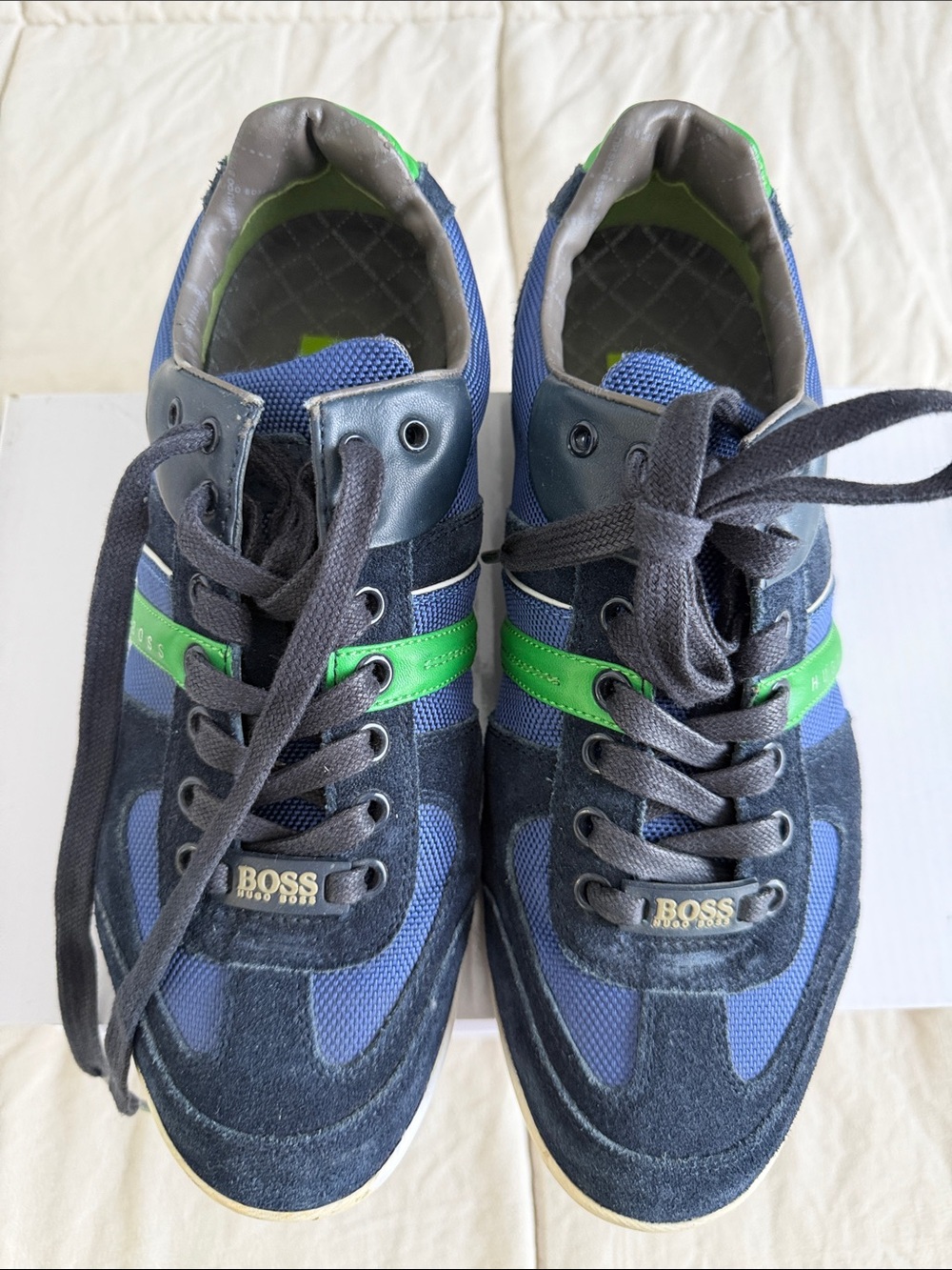 BOSS Navy and Green Men's Lace-Up Sneakers